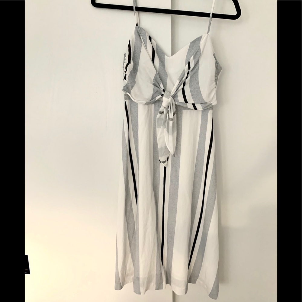 Lush White Striped Tie-Front Midi Dress